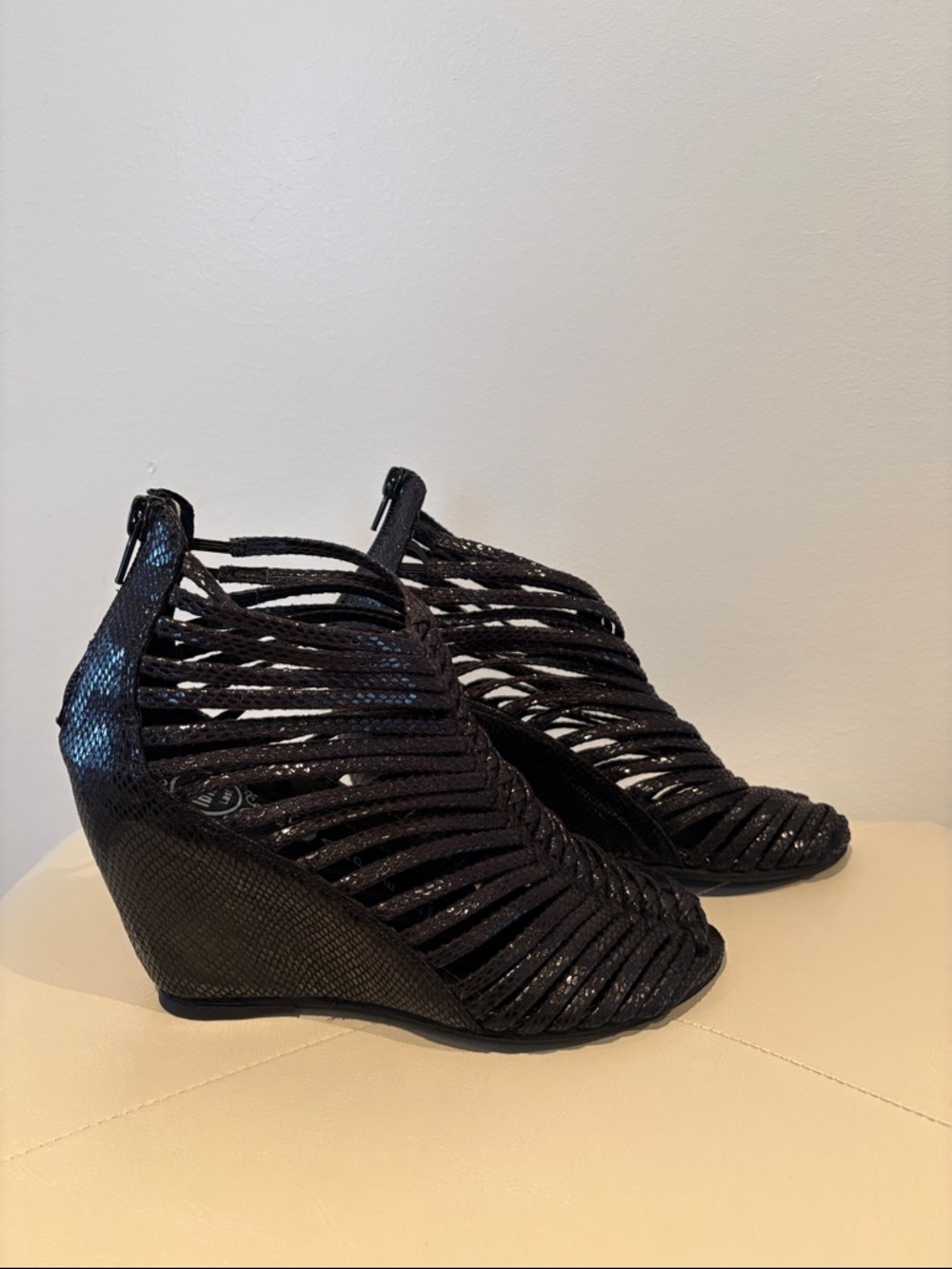 Jeffrey Campbell Black Wedge Sandals - Women Shoes